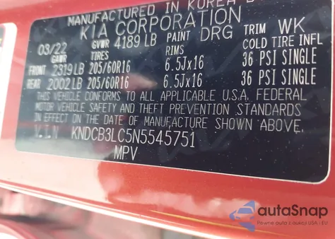 2022 Kia Niro Lxs Se from USA, damaged, VIN KNDCB3LC5N5545751